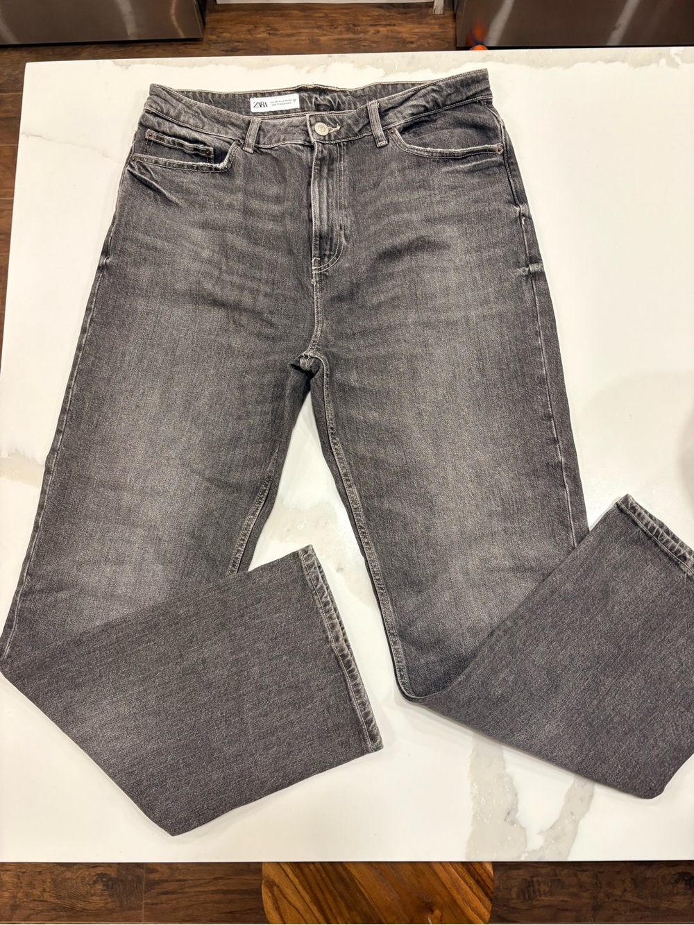 Zara High Rise Straight Leg Gray Washed Jeans